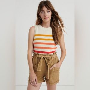 Lucky Brand Sweater Vest White Red Stripe Crew Neck Sleeveless Cotton-Size XS